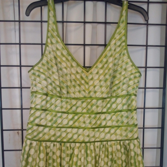 Vintage Robbie Bee Midi Dress Womens sz 12 Green Stripes polka dots Sleeveless - Picture 6 of 7